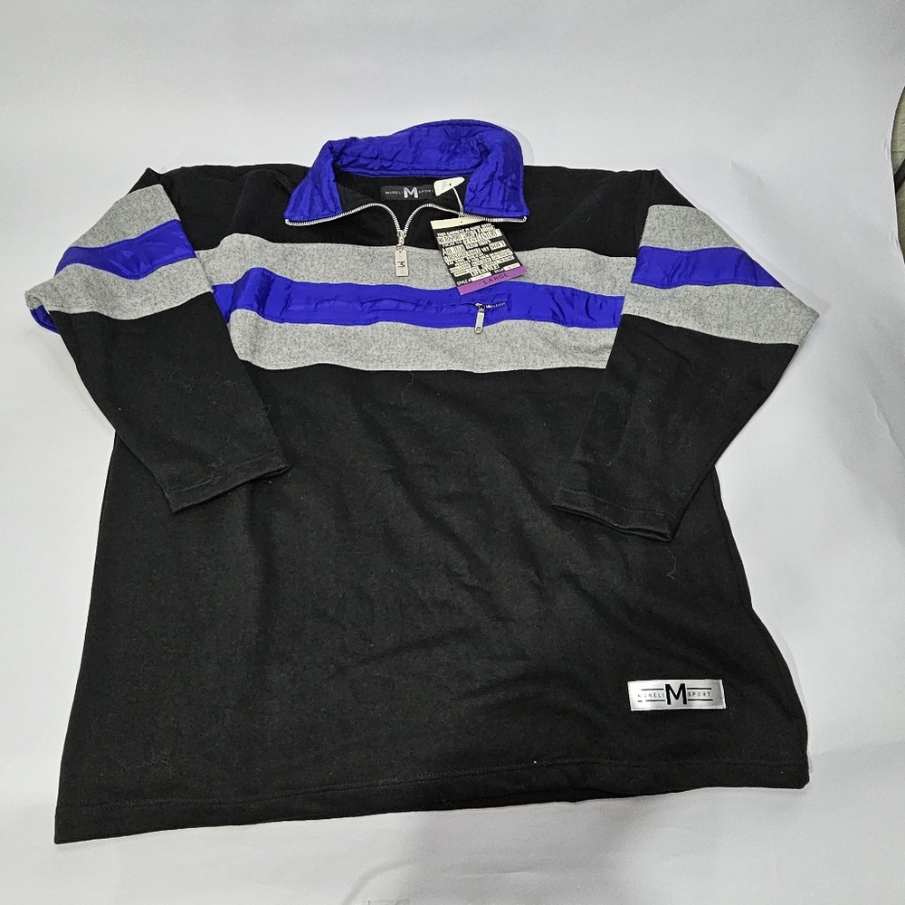 Mureli Sport Vintage 90's Y2K Black Blue Pullover 1/4 Zip L NOS